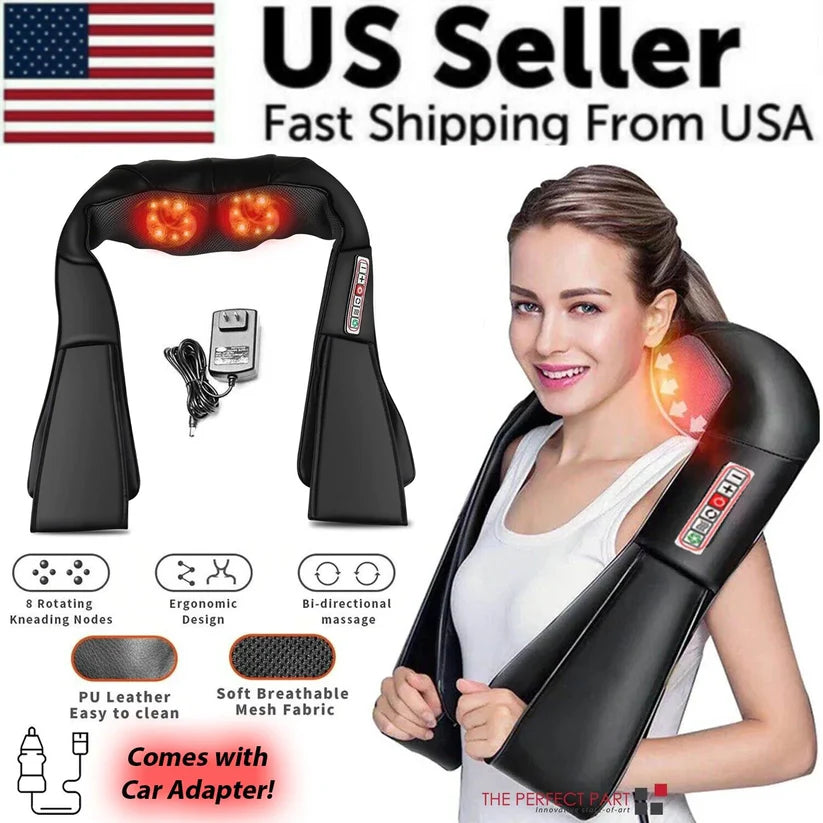 Shiatsu Neck and Shoulder Massager Heated Back Massager U Shape Deep Kneading Electric Massage Pillow for Neck Waist Leg Body